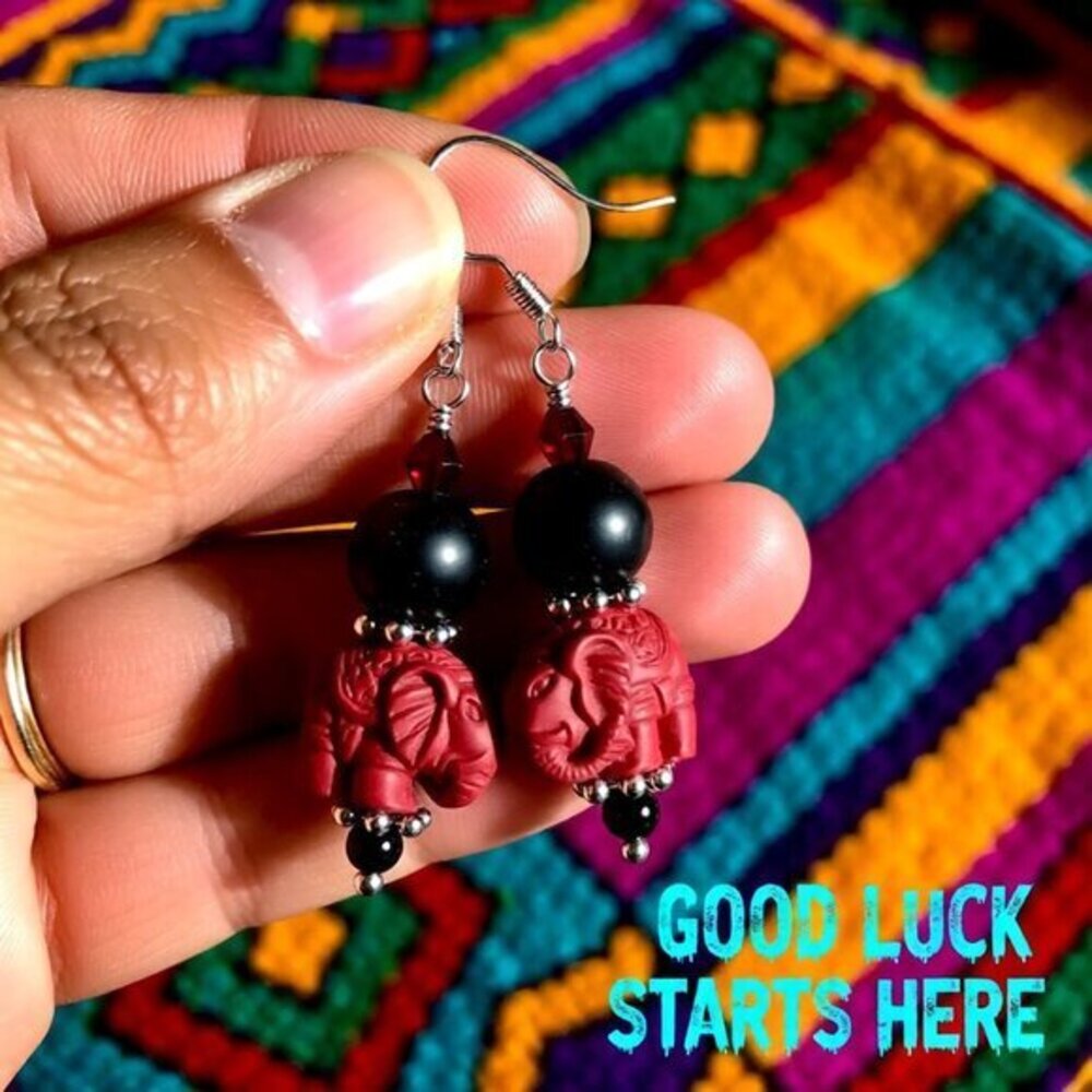 Super Cute! Large & Chunky! Black + Red Elephant Dangle Earrings! Tuskers!!! - Picture 3 of 10